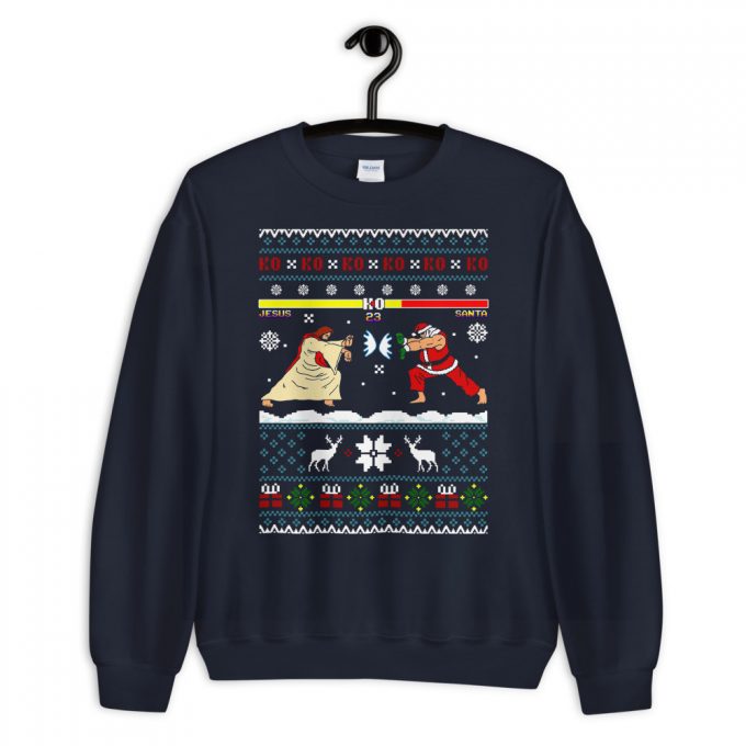 Jesus Vs Santa Funny Street Fighter Ugly Christmas Sweatshirt