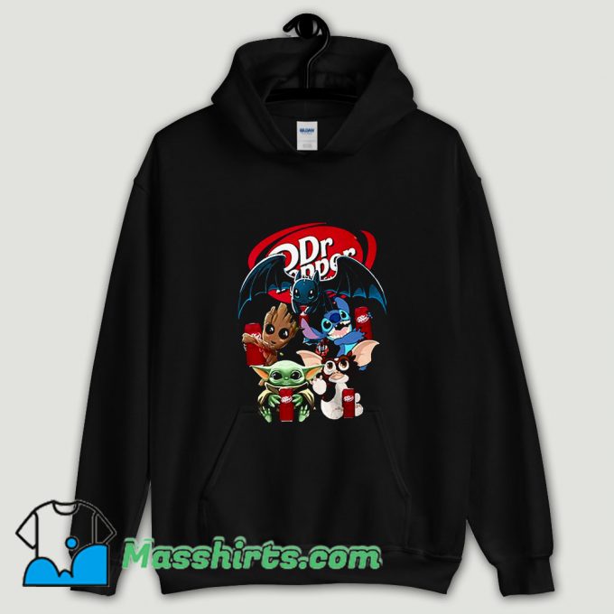 Cool Baby Yoda Groot And Toothless Stitch Gizmo Hugging Dr Pepper Hoodie Streetwear