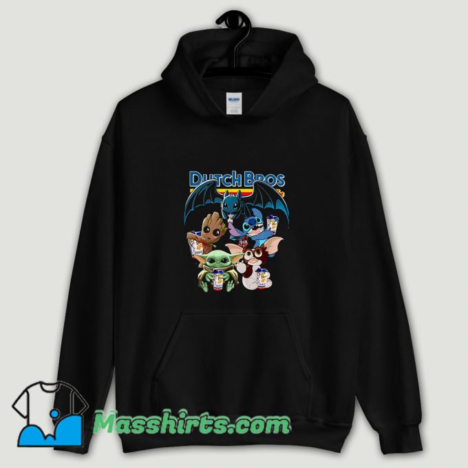 Cool Dutch Bros Coffee Baby Yoda Groot Stitch Toothless and Gizmo Hoodie Streetwear