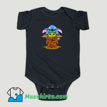 Funny Baby Stitch And Baby Yoda Are Friends Baby Onesie
