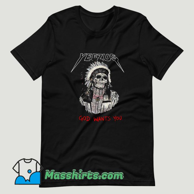 Red Indian Skeleton Yeezus Tour T Shirt Design