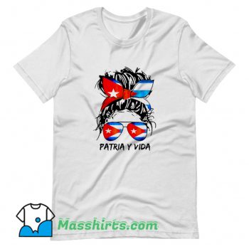 Patria Y Vida Sos Cuba Flag Messy Hair T Shirt Design