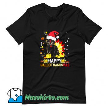 Cool Black Cat Happy Hallothanksmas T Shirt Design