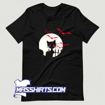 Best Black Cat Full Moon Bats T Shirt Design
