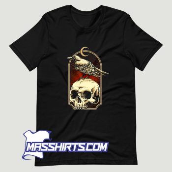 Black Crow With Skull And Moon T Shirt Design