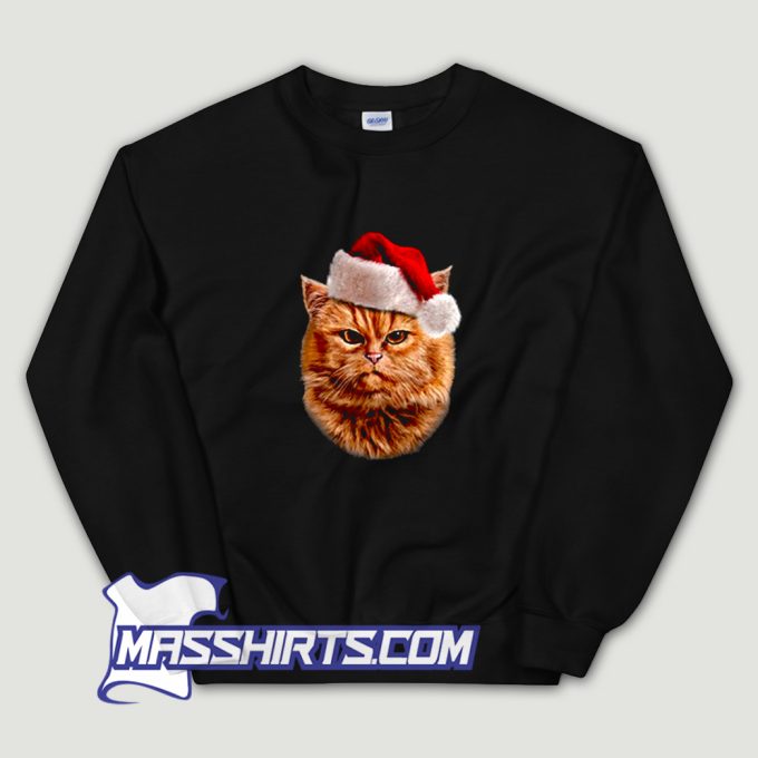 Disgruntle Orange Tabby Cat In Santa Sweatshirt