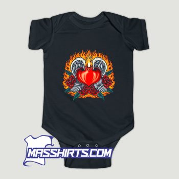 Heart Angel Fiery With Red Rose Blooms Baby Onesie