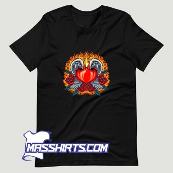 Heart Angel Fiery With Red Rose Blooms T Shirt Design