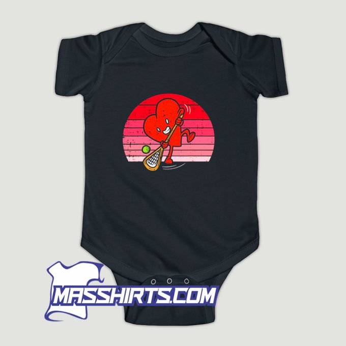 Heart Playing Lacrosse Valentine Day Baby Onesie